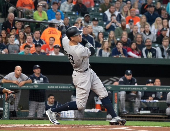 New York Yankees right fielder Aaron Judge in 2019. Photo by REX/Shutterstock (10190951c)