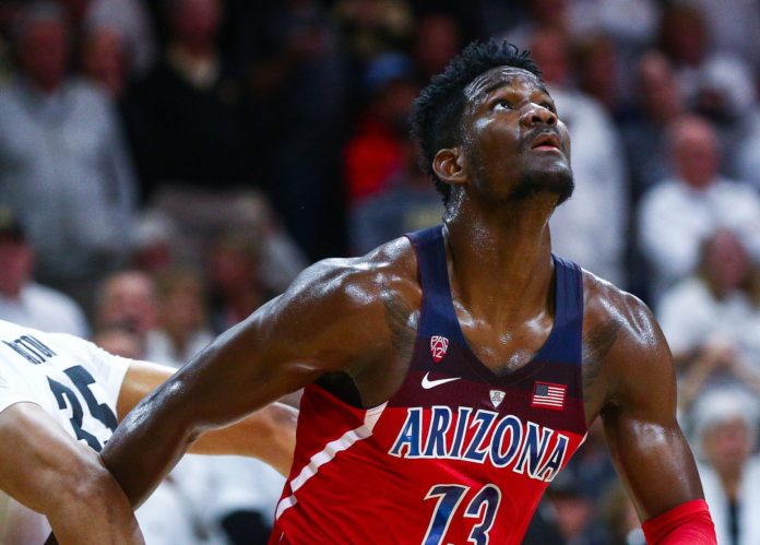 Deandre Ayton playing college basketball with Arizona