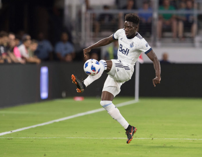 Alphonso Davies with the Vancouver Whitecaps in 2018.