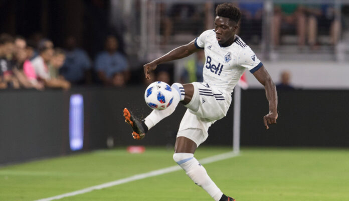 Alphonso Davies with the Vancouver Whitecaps in 2018.