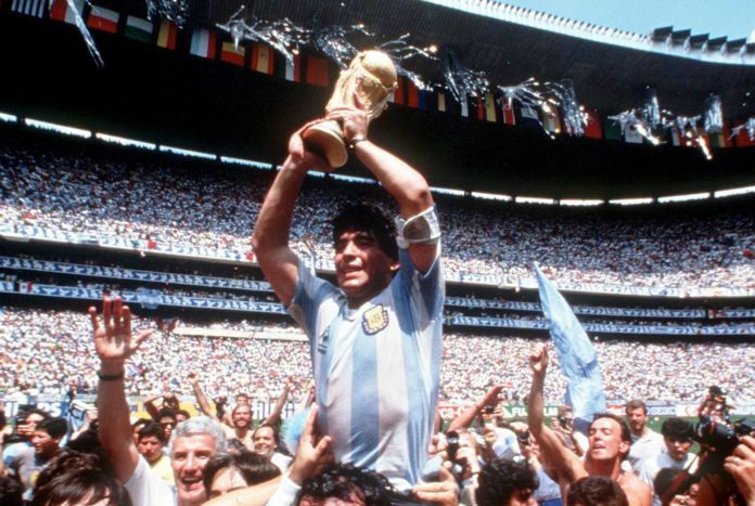 Argentina's Diego Maradona celebrates victory at World Cup 1986