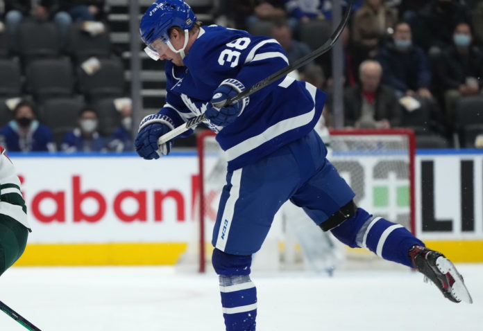 Rasmus Sandin with the Toronto Maple Leafs in Feb 2022