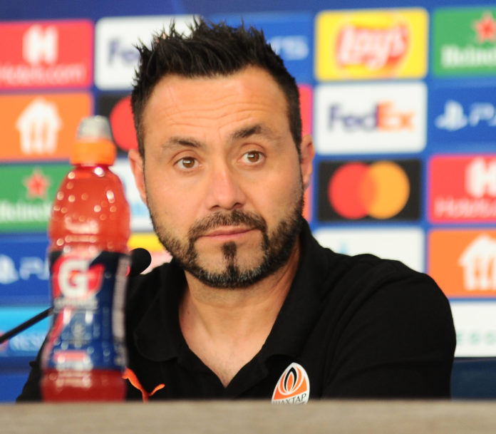 Shakhtar Donetsk manager coach Roberto De Zerbi at the press conference at Metalist stadium in August 2021.