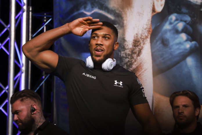 Anthony Joshua at the weigh in ahead of his fight against Oleksandr Usyk in 2021