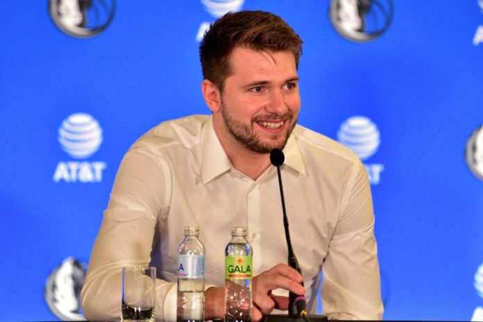 The Dallas Mavericks' Luka Doncic talking in a Press Conference in 2021