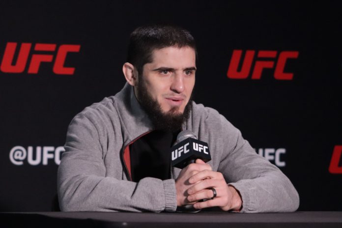 Islam Makhachev interacts with media during the UFC Vegas 49: Makhachev v Green Media Day in February 2022
