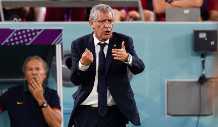 Coach of Portugal Fernando Santos during a match at the World Cup in December 2022