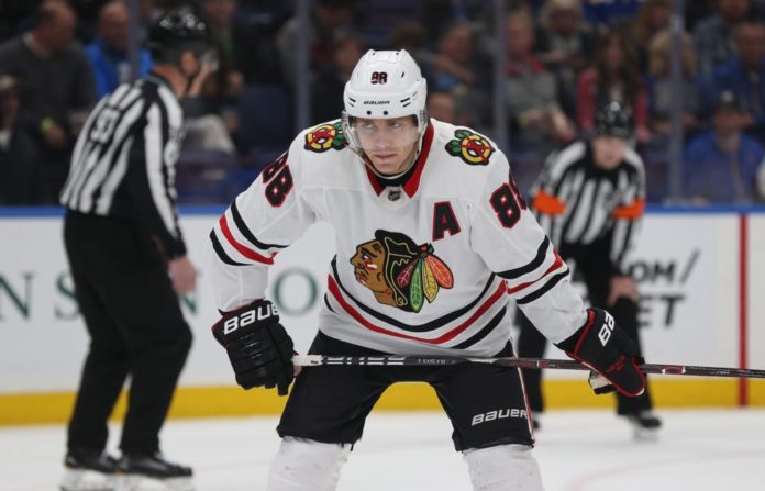 Patrick Kane with the Chicago Blackhawks in 2018