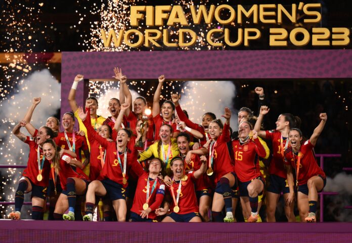 Spain players celebrate after their victory at FIFA Women's World Cup in August 2023