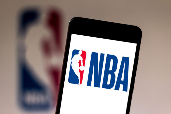 NBA logo displayed on a smartphone.